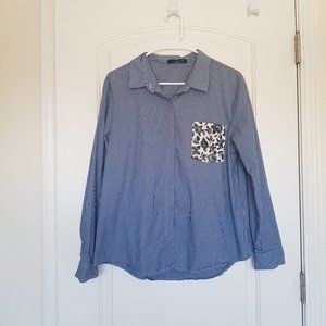 Not for Sale: Thakoon Blue Striped Oxford Top with Floral Pocket